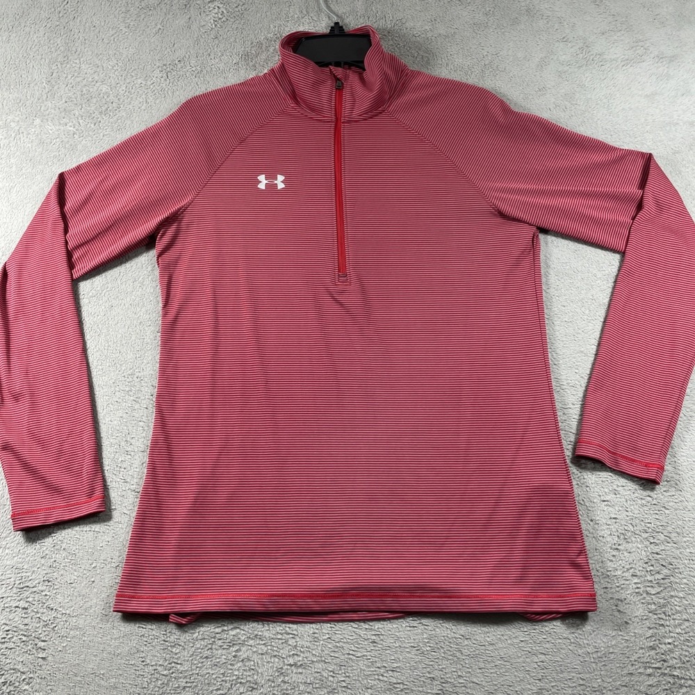 Under Armour Shirt Adult Small Red Striped Heat Gear Loose 1/2 Zip Performance